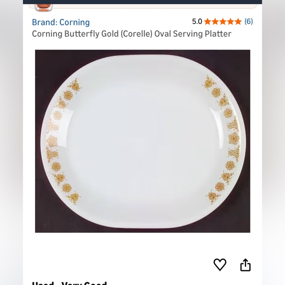 Vintage Corelle oval serving platter in vintage butterfly gold pattern